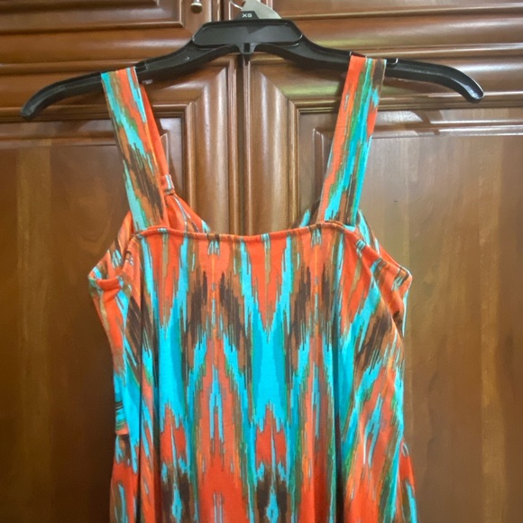 Ladies Small Maxi Long Dress Orange Blue Brown Knit Sleeveless Allison Brittney - Picture 7 of 8